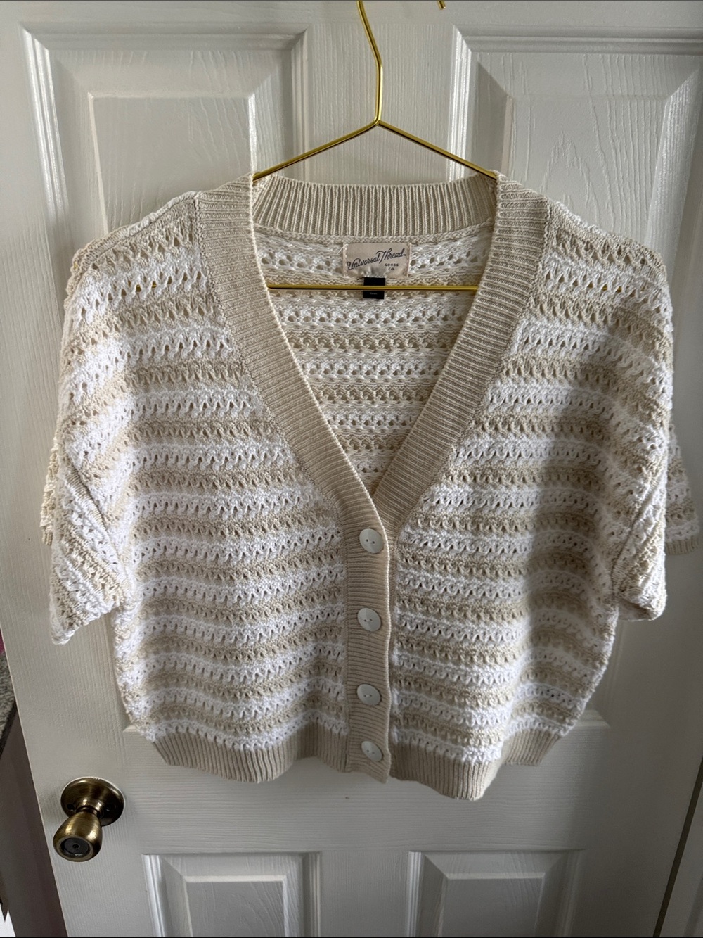 Universal Thread Cream Open-Weave Short Sleeve Cardigan